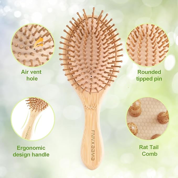 Thick Strong Bamboo Hair Brush, Bamboo Brush for Hair Growth,Hair brush for massaging the scalp,Hair Brush Cleaner Tool, Suitable for Women Men and Children (light yellow)