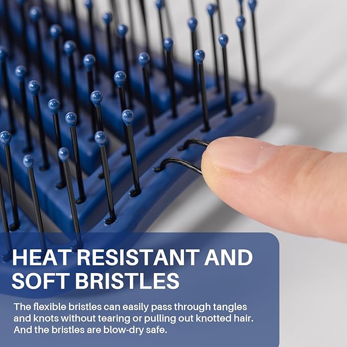 RHOS Curved Vented Detangling Hair Brush for Men, Faster Blow Drying/Styling,Paddle Vent Detangler Brush for Short,Thin,Bangs,Wet&Dry Hair(Blue)