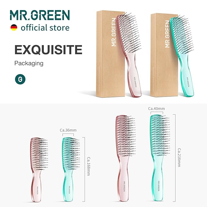 MR.GREEN Hair Brush Crystal Scalp Massage Combs Volumizing Hair Styling Fine Tooth Detangling Tool For Long Wet Dry Hair Women Gift (Green, Large)