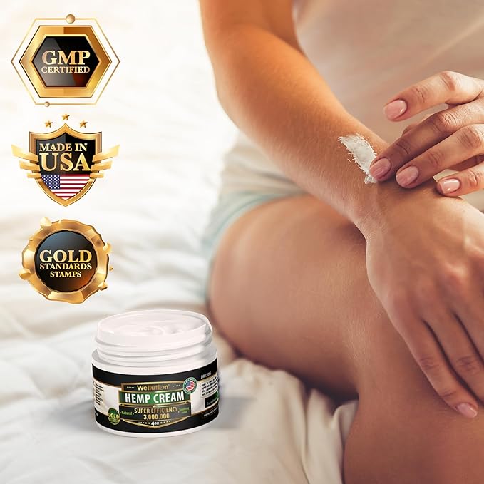 WELLUTION Hemp Cream - 3,000,000 - Maximum Strength - Natural Hemp Oil, Menthol & Arnica - 4oz | Quick Relief, Non-Greasy Formula for Muscles & Joints - Made in USA