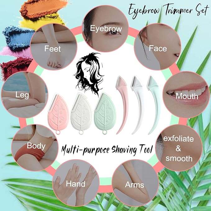 ONEUPIN 12PCS Eyebrow Trimmer Set Stainless Steel Leaves Curved Eyebrow Razor Trimmer Facial Shaver Razor Brow Shaper Suitable for Any Skin Type Hair Removal Accessories for Men Women(Green)