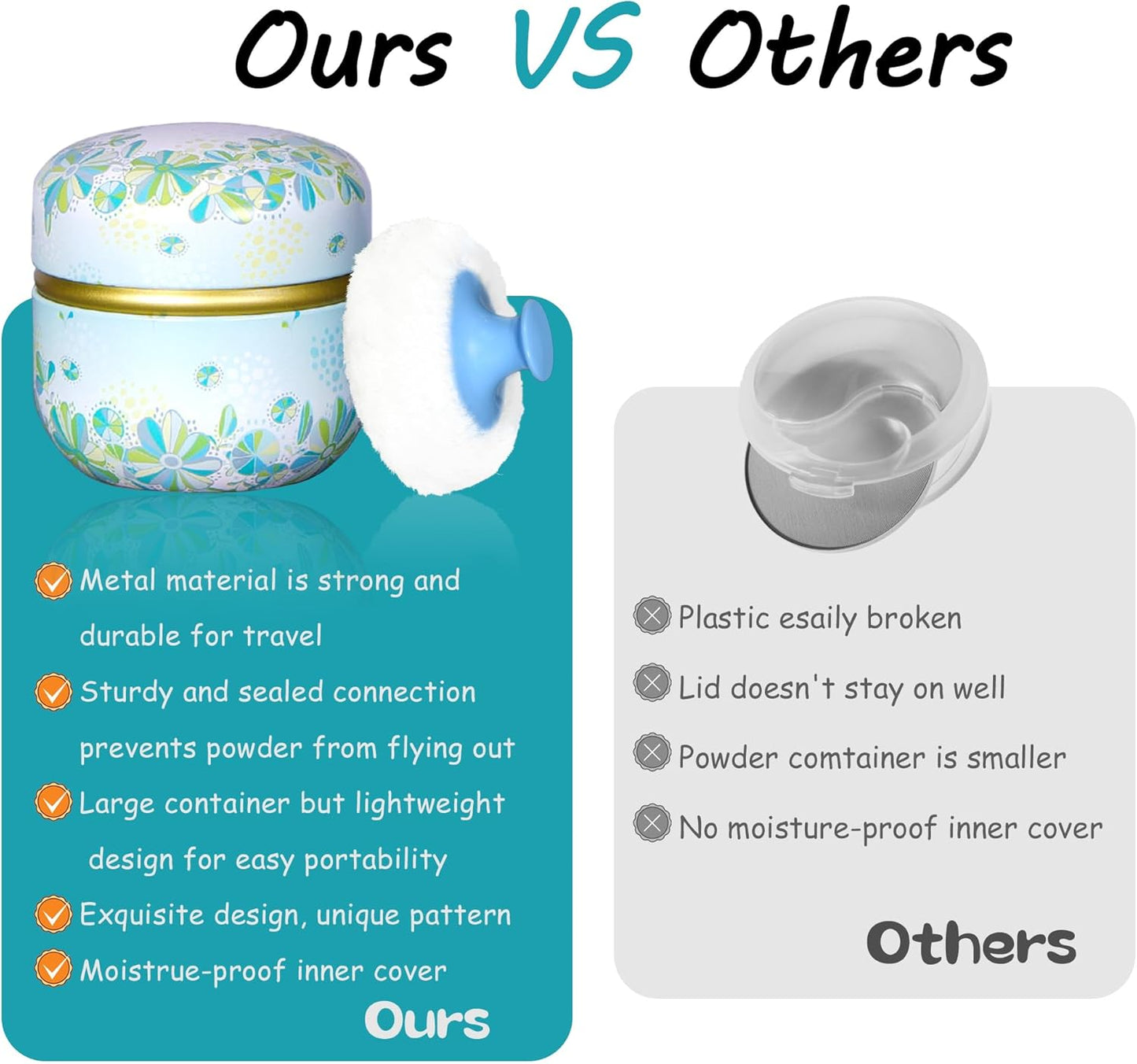 WEMEGA Body Powder Case with Powder Puff Powder Container Tea Box for Baby and Women Powder Puff and Powder Case for Travel (Light Green)