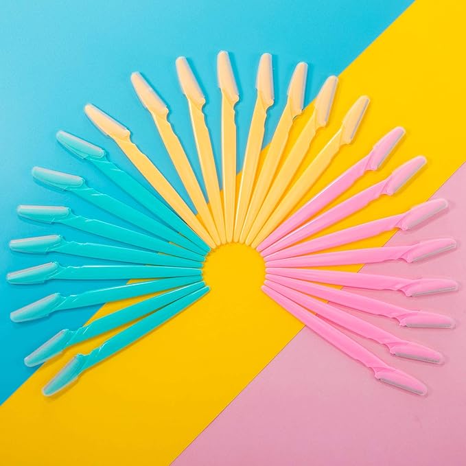 Boao 24 Pcs Eyebrow Razor Face Dermaplane Razor for Women and Men Fuzz Face Shaver Colorful Facial Shaper Trimmer with Precision Cover Dermaplaning Blades Tool for Peach