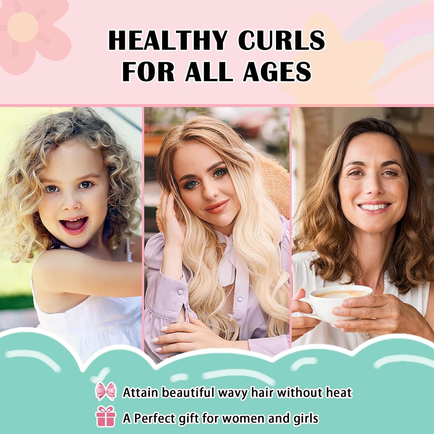 Satin Heatless Curls Overnight Hair Curlers to Sleep In Hair Curler Rollers No Heat Hair Wrap for Curls Headband, 70" Satin Heatless Curling Rod Set for Women Long Waves Hair Volume-Black 10PCS