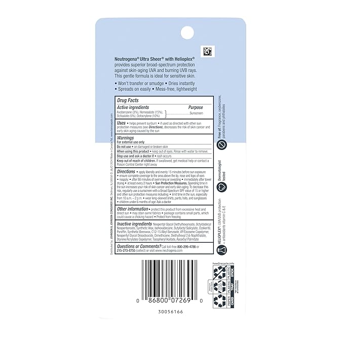 Neutrogena Ultra Sheer Face Sunscreen Stick SPF 60, Sensitive Skin Care, Mess-Free Broad Spectrum Sun Protection, Water Resistant Travel Size Sunscreen for Face, Oxybenzone-Free, .47 oz