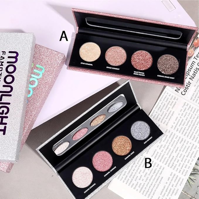 Shiny Shimmer Highlight Eye shadow Palette 4 Colors, Cosmetics Shimmer Eyeshadow Palette, Cruelty-Free and Vegan Formula, Glitter Shimmer Eyeshadow for Professional Makeup Kit (B#), Sparkly02