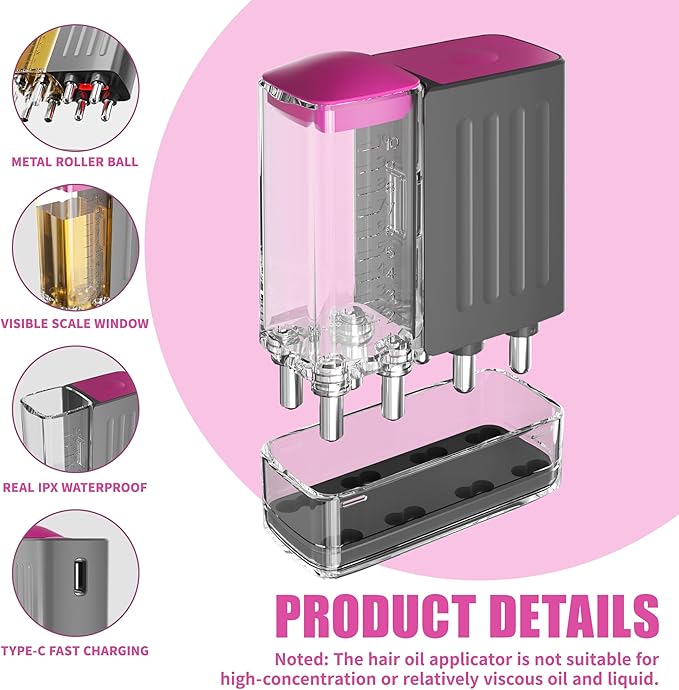 Electric Hair Oil Applicator for Scalp with Massage, Scalp Massager for Scalp Care | Hair Oiling Applicator & Oil Bottles for Healthy Hair | Electric Hair Brush for Healthy Scalp (Pink)