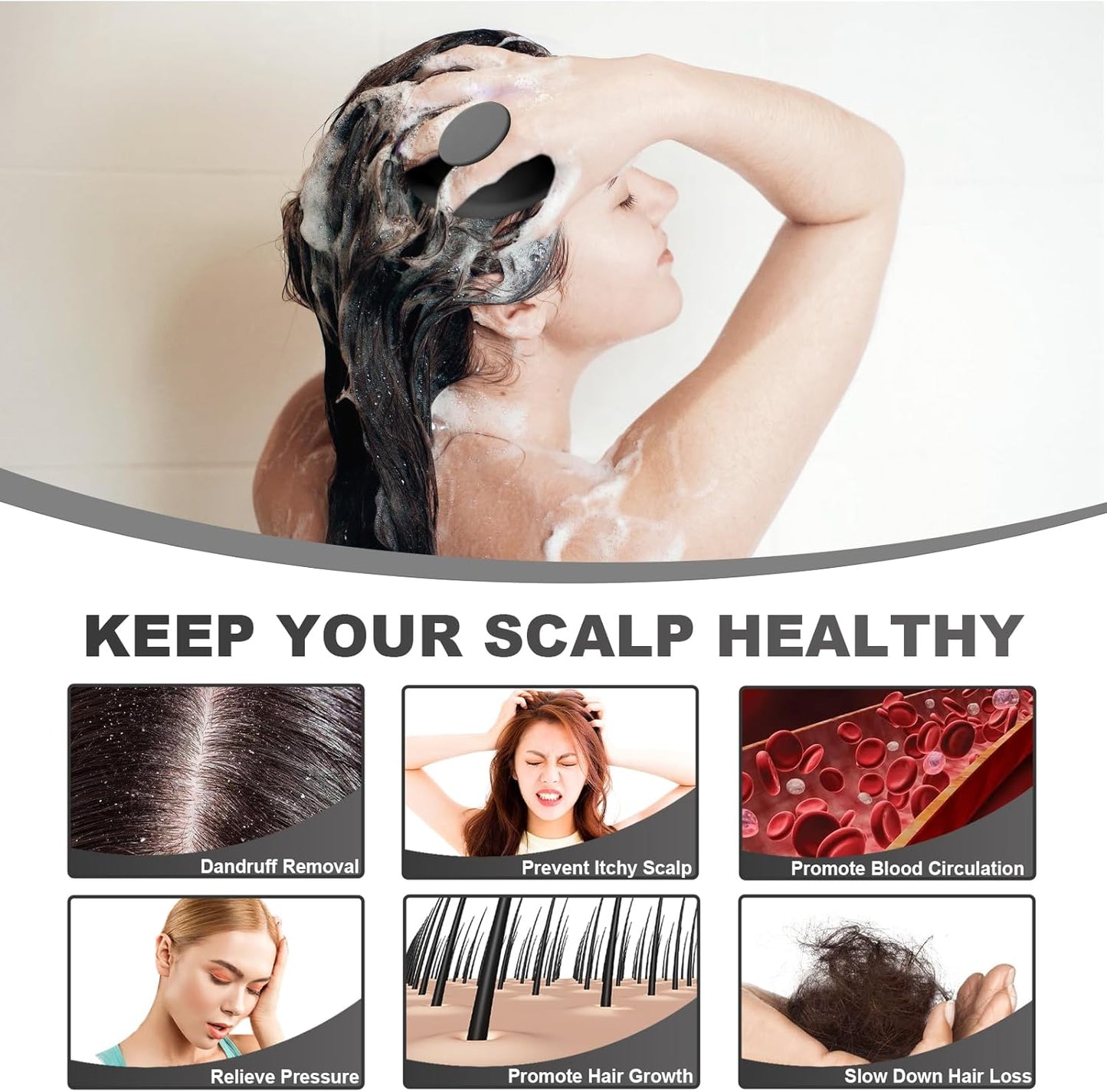 Silicone Scalp Massager, Scalp Scrubber for Hair Growth with Soft Bristles, Scalp Exfoliator Brush Dandruff Removal Shampoo Brush for Wet Dry Scalp Care (Black)