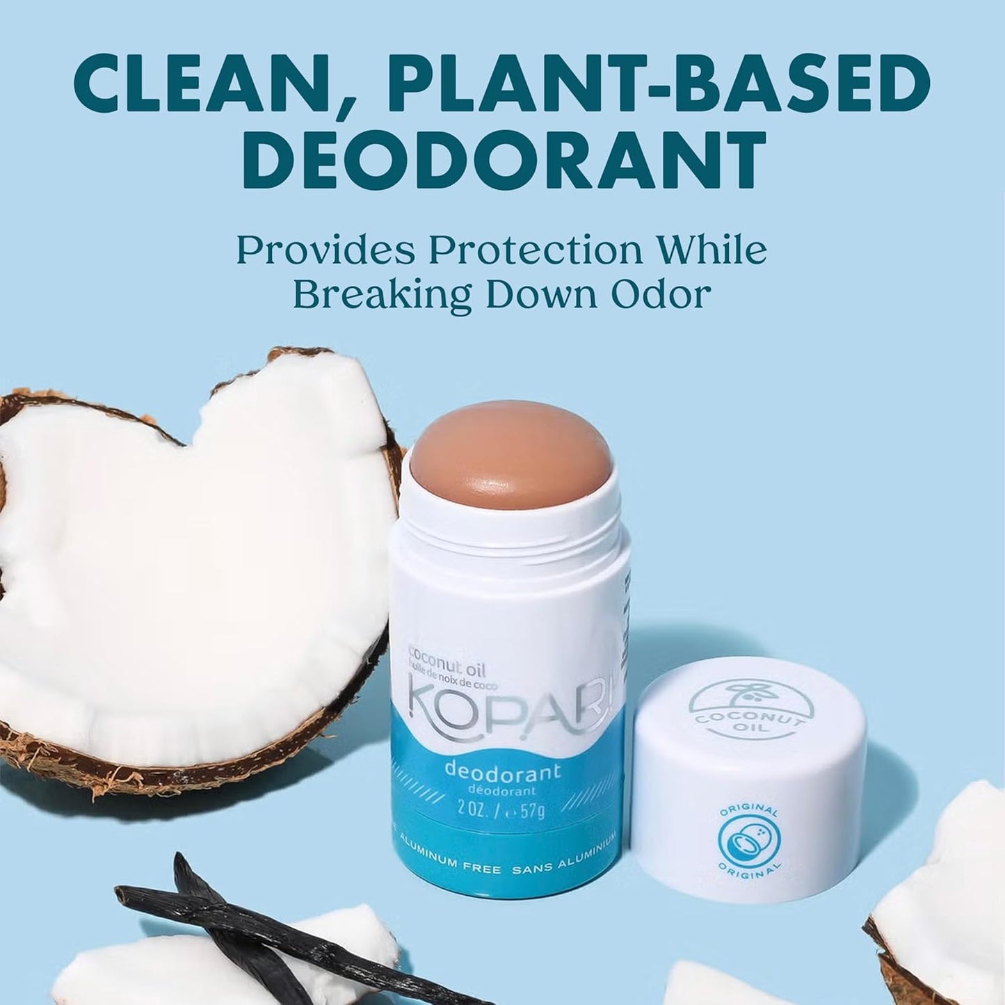 Kopari Aluminum Free Coconut Deodorant, Non Toxic & Clean Plant-Based, No Aluminum, Parabens or Baking Soda, Long Lasting Protection, Charcoal 2 oz