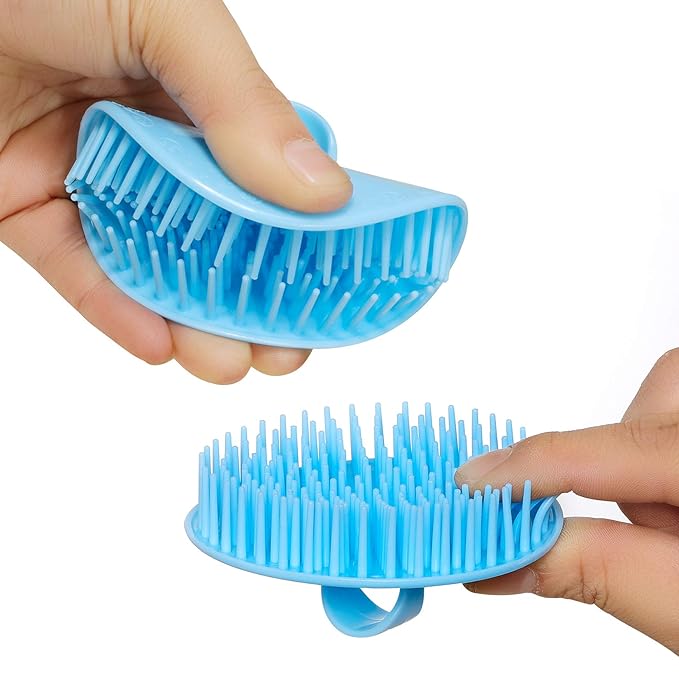 Hair Scalp Exfoliator Brush Dandruff Cleaning Brush, Flexible Scalp Massager Brush, Shower Scalp Shampoo Brush for Home, Office, Travel and Pets.Pink/Blue