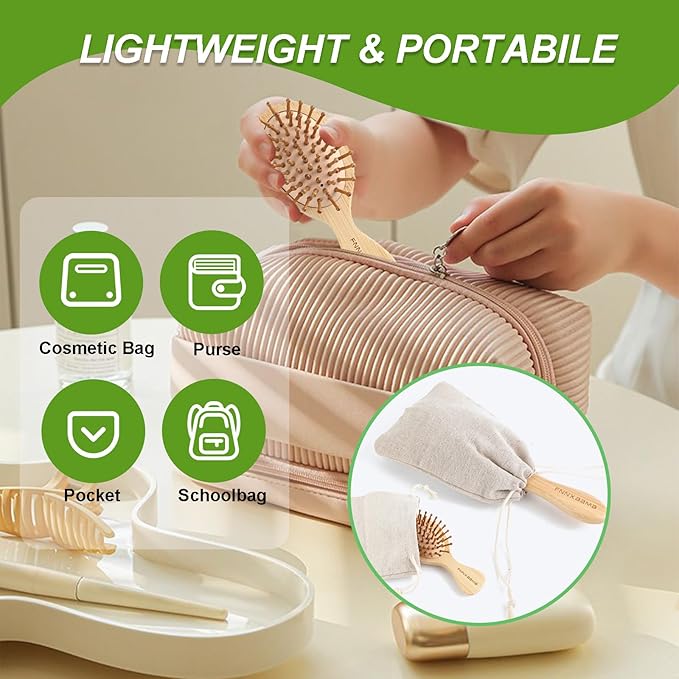 Thick Strong Bamboo Hair Brush, Bamboo Brush for Hair Growth,Hair brush for massaging the scalp,Hair Brush Cleaner Tool, Suitable for Women Men and Children (light yellow)