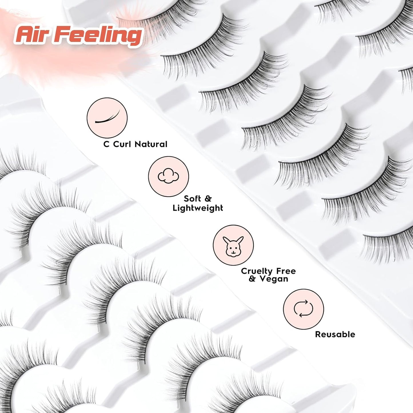 Natural Lashes Anime Eyelashes Wispy 12MM Strip Lashes Thin Band Manhua Eyelashes 3D Volume False Eyelashes 7 Pair Mink Lashes Korean Eye Lashes Pack Siligli