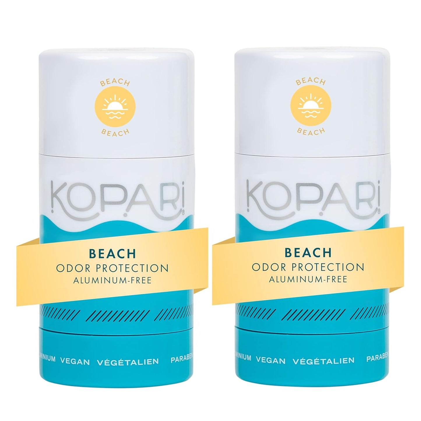 Kopari Aluminum Free Coconut Deodorant, Non Toxic & Clean Plant-Based, No Aluminum, Parabens or Baking Soda, Long Lasting Protection, Beach 2 Pack