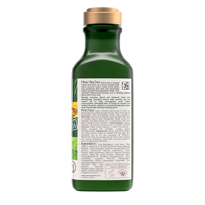 Maui Moisture Thicken & Restore + Bamboo Fibers Strengthening Shampoo to Soften Transitioning or Natural Hair & Renew Brittle Hair, Vegan, Silicone & Paraben-Free, 13 fl oz (Pack of 2)