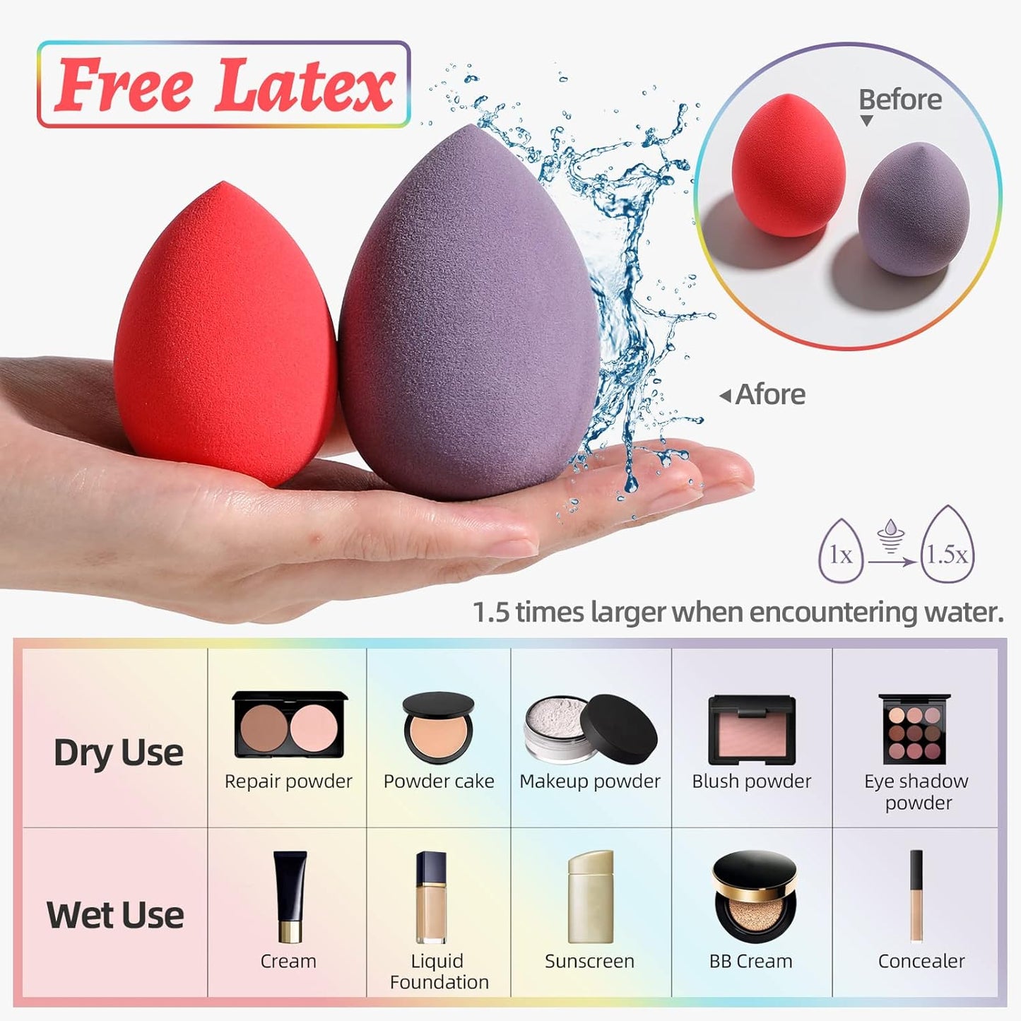 Makeup Sponge Set BS-MALL 7 Pcs blender sponge for Liquid, Cream, and Powder, Multi-colored Makeup Sponges (B-7Color)