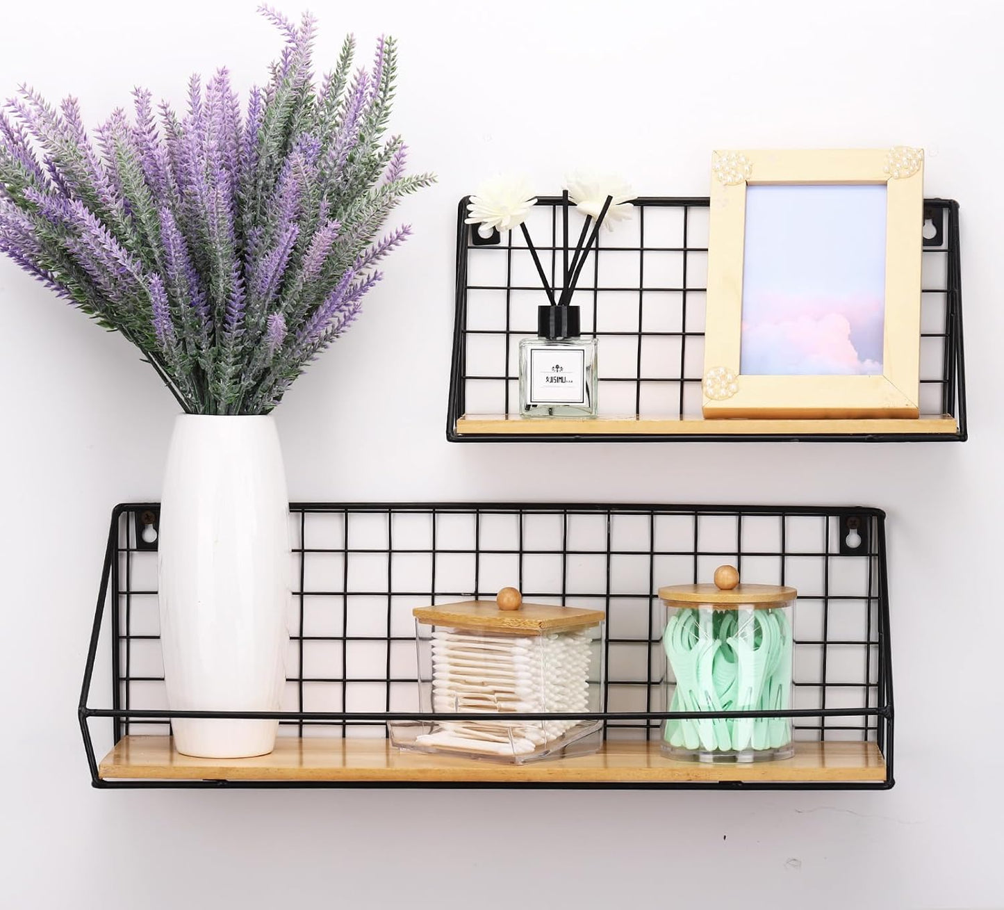 Tbestmax Qtips Dispenser, 10/12 oz Big Cotton Ball Holder Bathroom Container - Plastic Apothecary Jar Organizer for Storage Swabs, Rounds, Floss Picks - Bamboo Lids