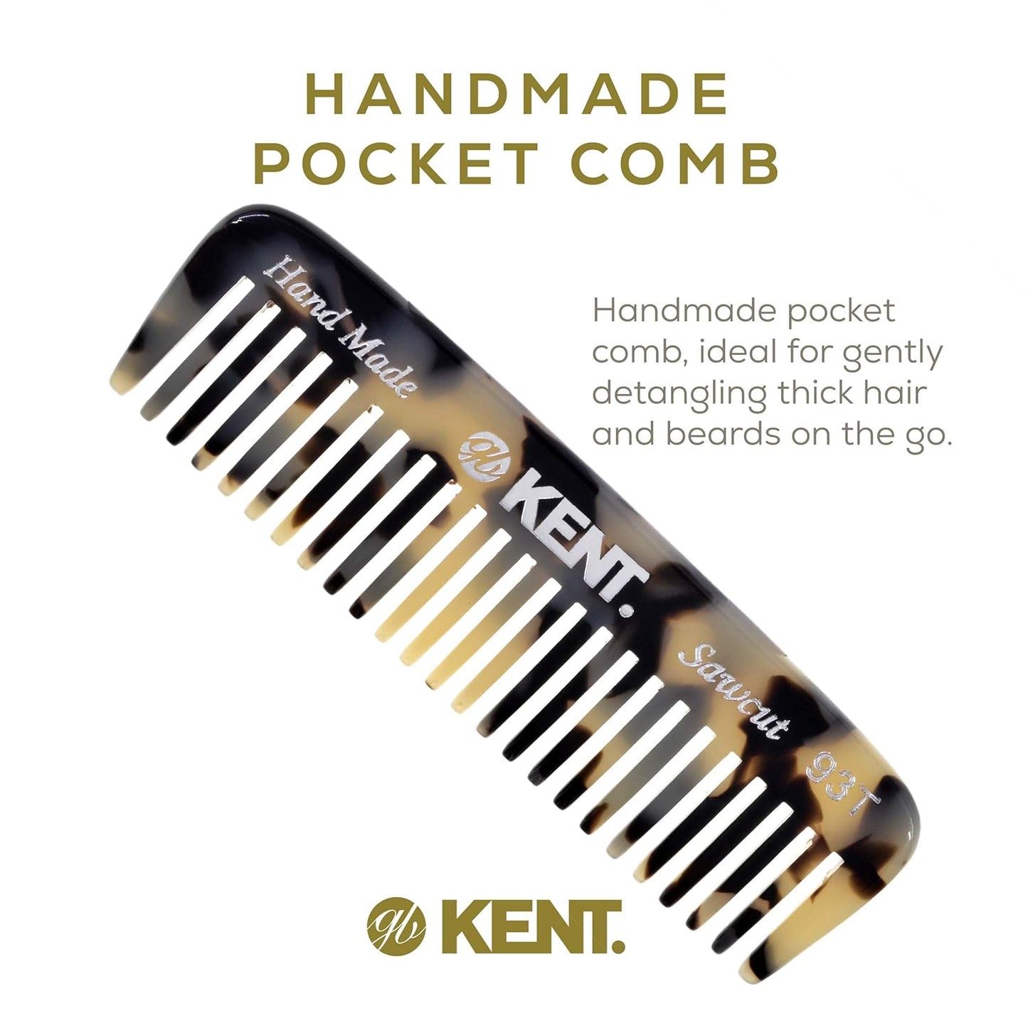 Kent 93T Tokyo White Beard Comb for Men - Wide Tooth Men's Comb, Ideal For Mustaches and Beards and Facial Hair, Small Pocket Sized Travel Detangler Combs, Saw-Cut, Hand Polished, Made in England