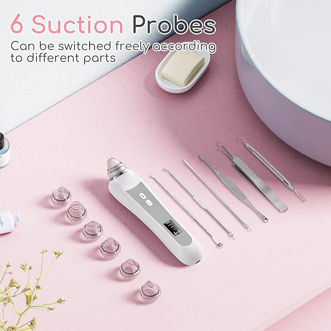 Blackhead Remover Vacuum, Black Head Remover for Face with Camera, Pore Vacuum for Men and Women, USB Interface Type Blackhead Remover Tools, 6 Suction Heads & 3 Adjustment Modes (Grey)