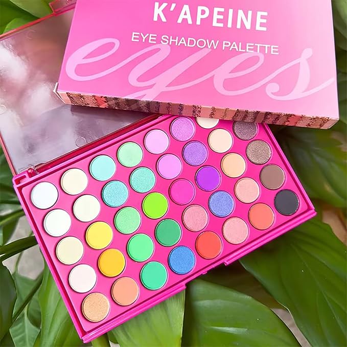 K'APEINE Colorful Eyeshadow Palette, Matte Rainbow Eye Shades Blendable Neon Eye Makeup Palette Waterproof Eyeshadow Kit for Music Festival, Stage Performance (40colors)