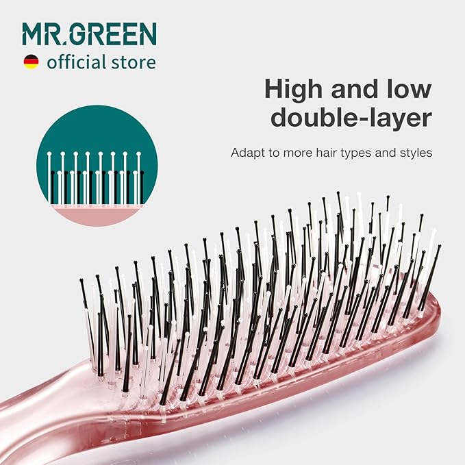 MR.GREEN Hair Brush Crystal Scalp Massage Combs Volumizing Hair Styling Fine Tooth Detangling Tool For Long Wet Dry Hair Women Gift (Pink, Small)