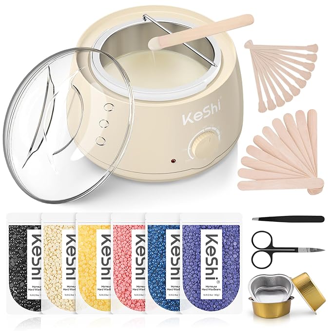 KeShi Waxing Kit, Painless Hair Removal Wax Warmer with 6 Bags Hard WaxBeans for Full Body, Legs, Face, Eyebrows & Bikini— Ideal for Both Women & Men(Cream)