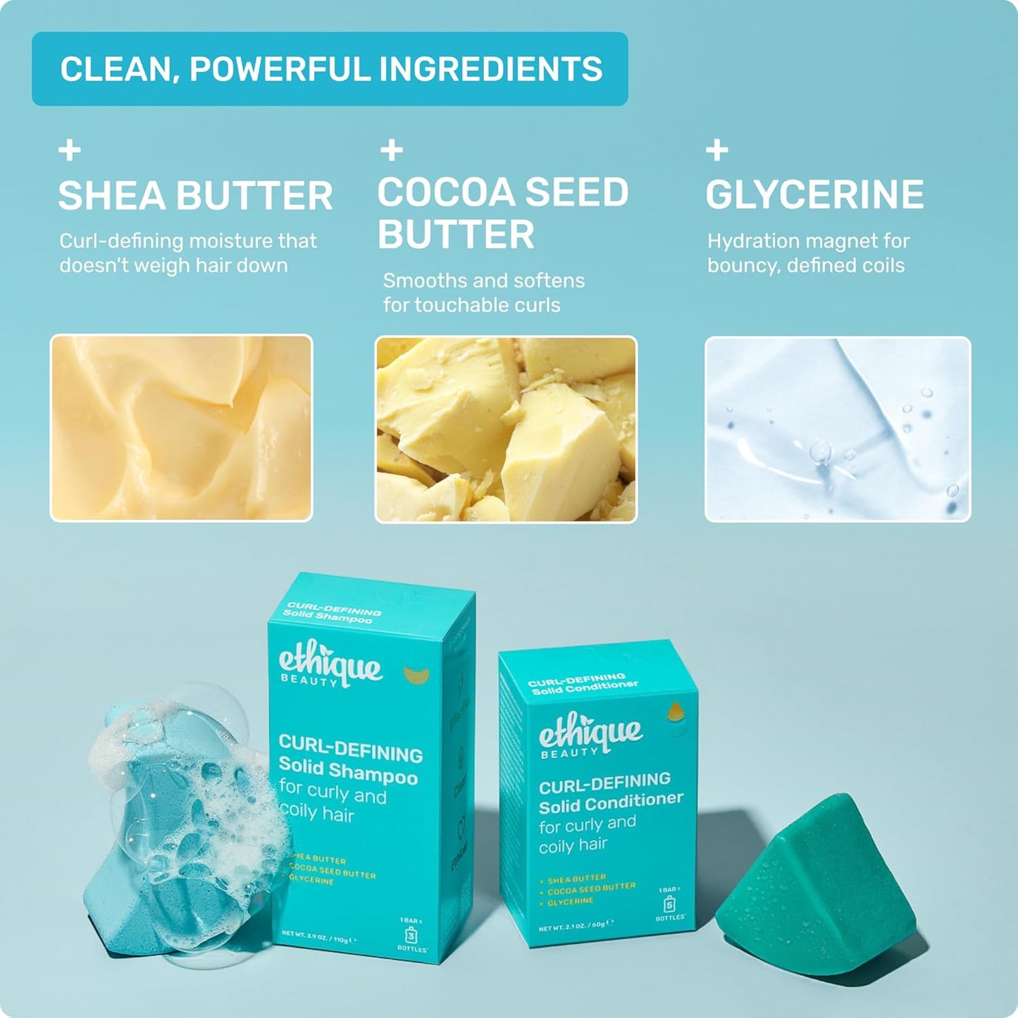 Ethique Curl-Defining Shampoo Bar with Shea Butter - Plastic-Free, Vegan, Cruelty-Free, 3.88 oz - Professor Curl