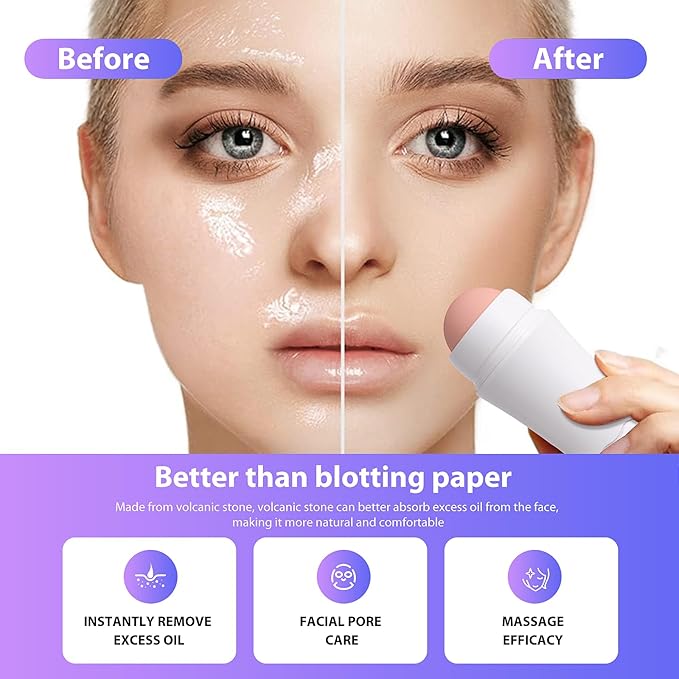 Face Roller Oily Skin Oil Absorbing Massage Tool, Natural Volcanic Stone Reusable Facial Skin Care Tool 2 Packs,Easy to Carry, Control The Oiliness of The face (White)
