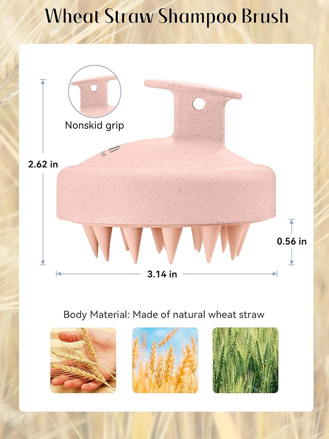 HEETA Scalp Massager Hair Growth 2-Pack, Silicone Scalp Scrubber Shampoo Brush for Exfoliation Dandruff Removal Head Massage Stress Relax, Wet & Dry Use for Women Men Hair Care, Wheat Straw Material