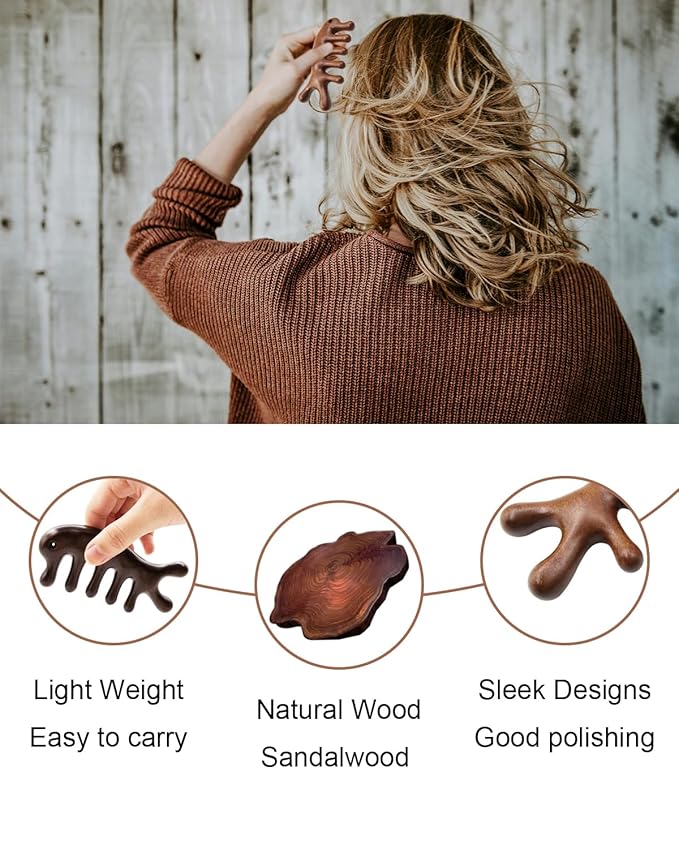Wooden Scalp Massager Comb - 6 Pack Wooden Comb for Hair Growth Brush, Natural Sandalwood Comb Head Massager for Women Men