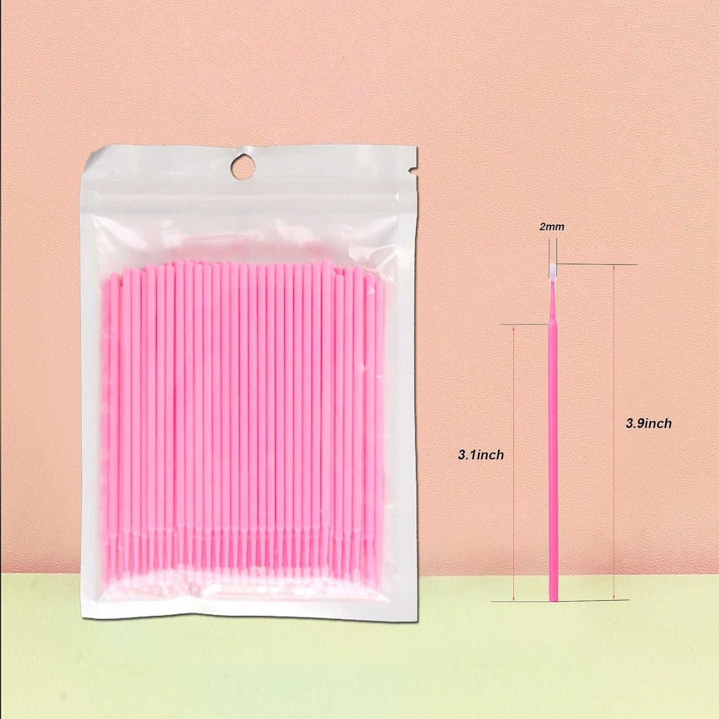 1200PCS Microswabs for Eyelash Extensions,Micro Applicators Brush for Cleaning and Applying Make-up Pink (Head Diameter: 2.0mm)