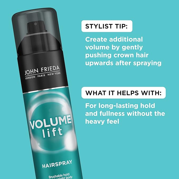 John Frieda Volume Lift Hairspray, Volumizing Hairspray with Air-Silk Technology for Fine or Flat Hair, Adds Body, Long-Lasting Hold, and Fullness for Fine, Thin Hair, 10 Oz