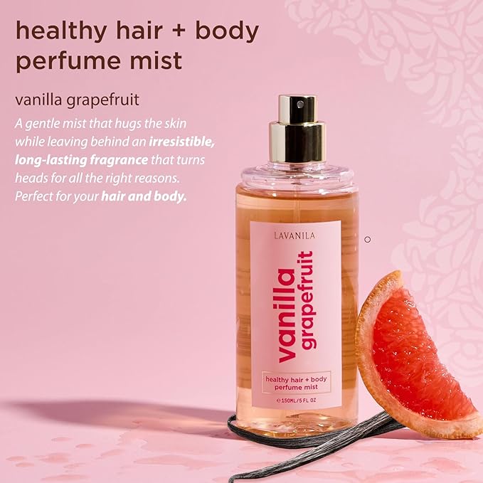 Lavanila Vanilla Grapefruit Healthy Hair + Body Perfume Mist, 5 Fl Oz - Bright & Uplifting Fragrance Spray Formulated with Jojoba Oil, Madagascar Vanilla, Cedarwood, Pink Grapefruit