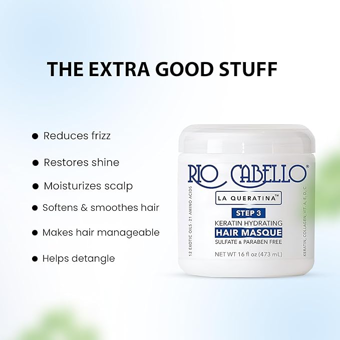 Rio Cabello Keratin Hydrating Hair Mask with 12 Exotic Oils and Natural Ingredients for Dry or Damaged Hair 16 oz
