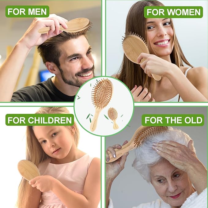 Thick Strong Bamboo Hair Brush, Bamboo Brush for Hair Growth,Hair brush for massaging the scalp,Hair Brush Cleaner Tool, Suitable for Women Men and Children (light yellow)