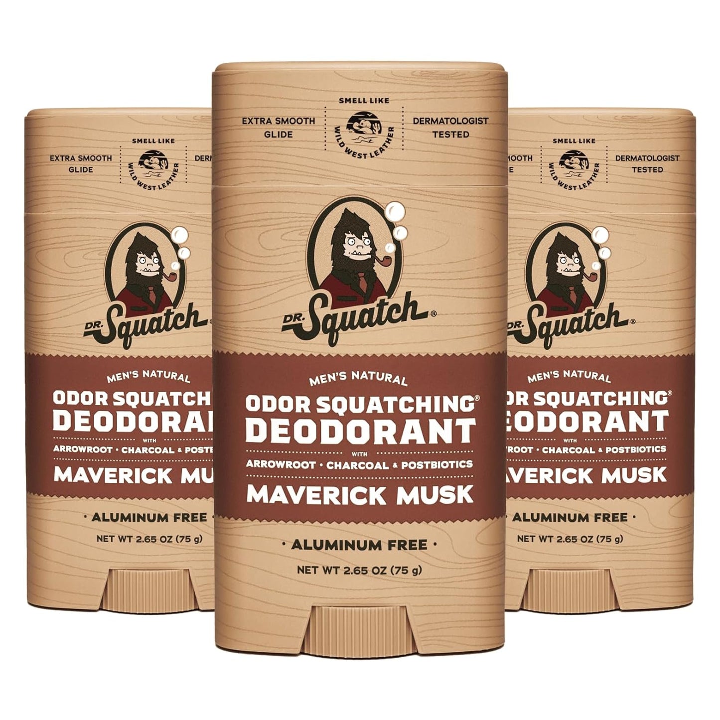 Dr. Squatch Natural Deodorant for Men - Odor-Squatching Aluminum Free - Maverick Musk (2.65 oz, 3-Pack)