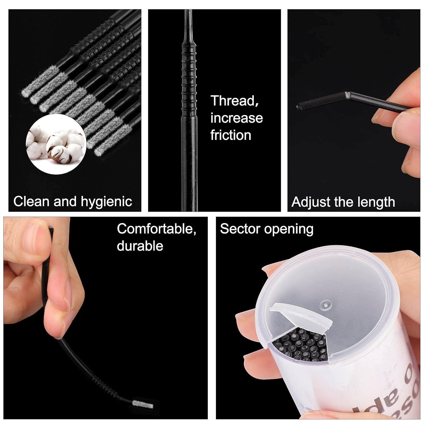 200PCS Micro Applicators Brushes Mini Cotton Swabs Remove Grafted Eyelash Glue Dedicated Brush Disposable Microswabs for Eyelash Extensions Make up and Lash Clean and Personal Care (Black)
