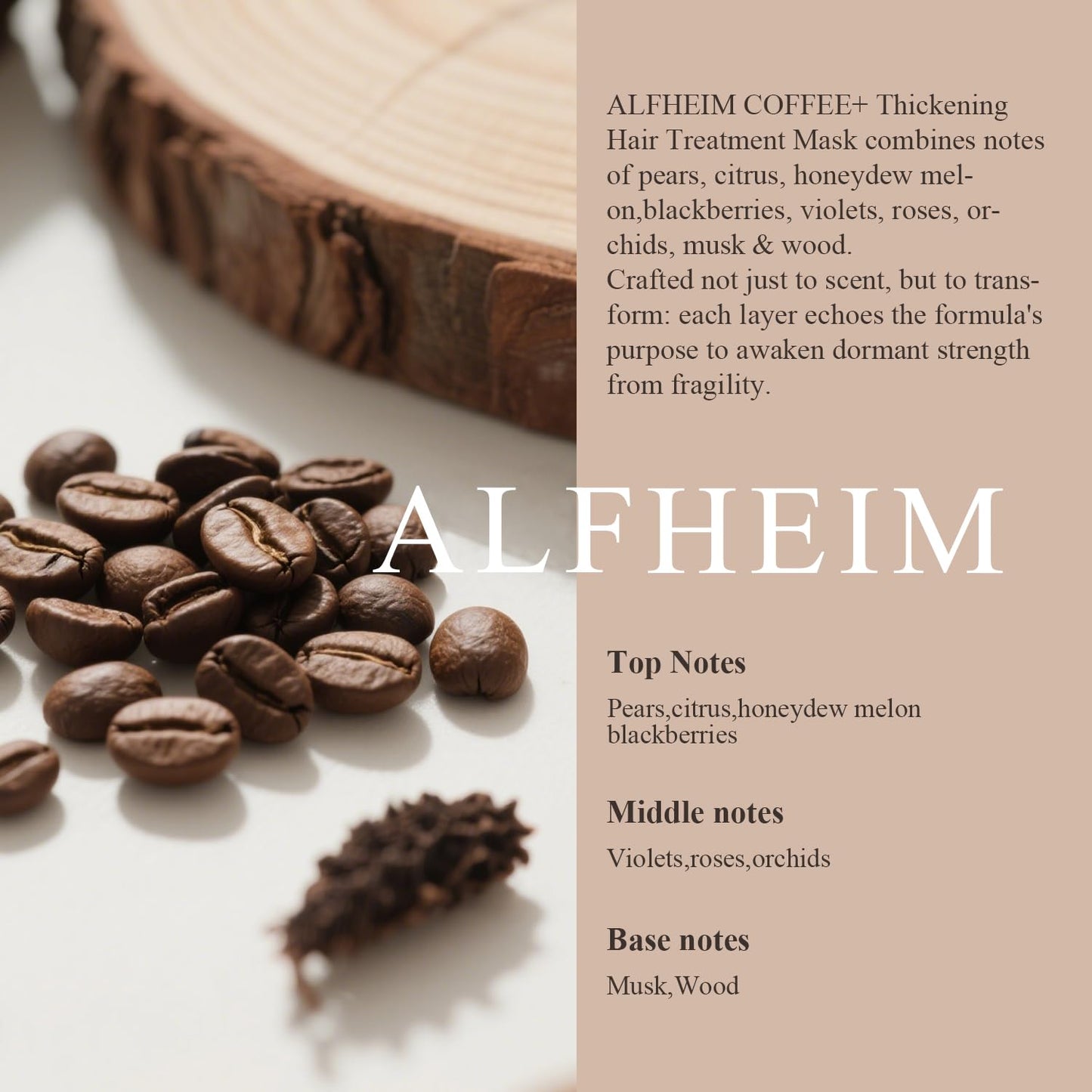 Alfheim Coffee+ Thickening Hair Mask | Biotin & Caffeine for Fine & Thinning Hair | Deep Conditioning & Strengthening Treatment | Moisturizes, Repairs & Adds Volume | Sulfate-Free & Color-Safe 8.45 oz