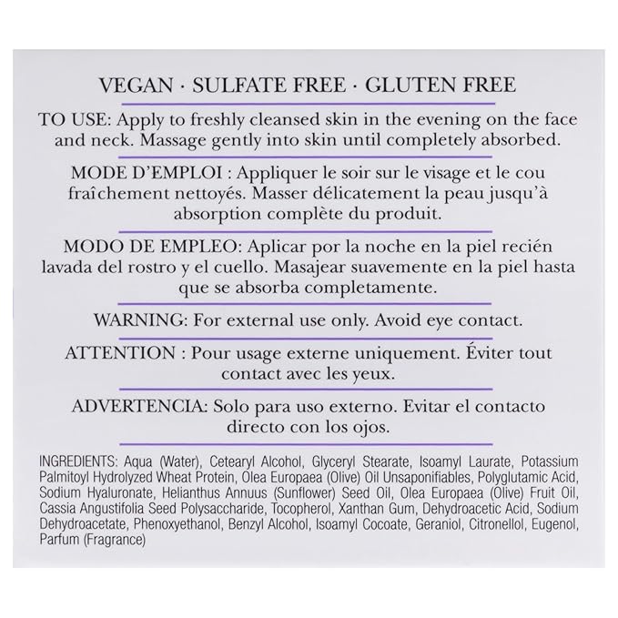 Polyglutamic Plus Hyaluronic Acid Night Cream - Deeply Hydrating Moisturizer - Overnight Anti-Aging Cream for Face - Vegan – Sulfate & Paraben Free - For Men & Women - Travel Size - 1.7 oz