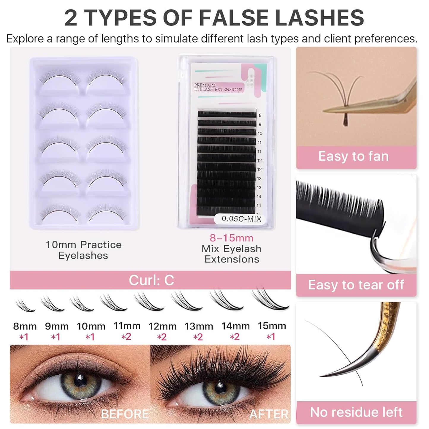 Lash Kit for Beginners, Eyelash Extension Kit with Eye Lash Mannequin Head, Eyelash Extension Glue, Remover Cream, Tweezers for Practice Training