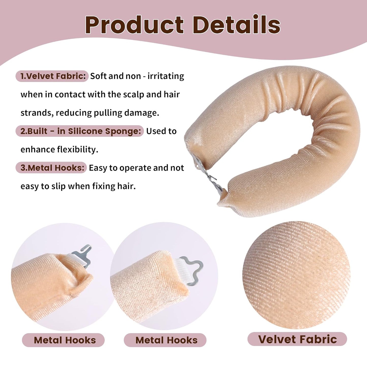 Heatless Curls Overnight Hair Curler - 4 Pcs Curling Rod to Sleep In, Satin Flexi Rods for All Hair Types,Velvet Rollers with Satin Scarf Girl's gift