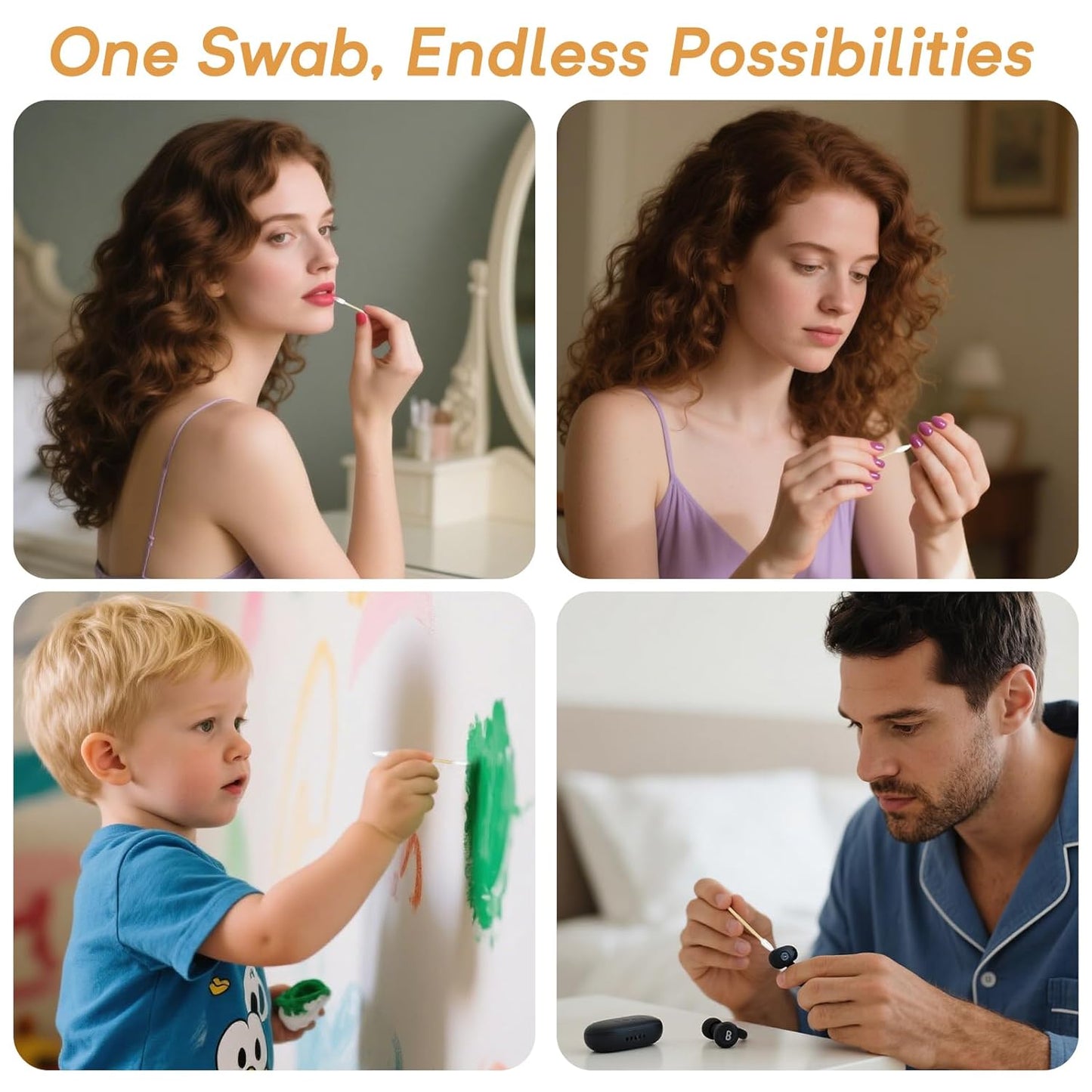 Organic Cotton Swabs 1000 Count in Storage Box, Double Pointed Cotton Swabs with Durable Bamboo Sticks, for Nail, Makeup, and Personal Use