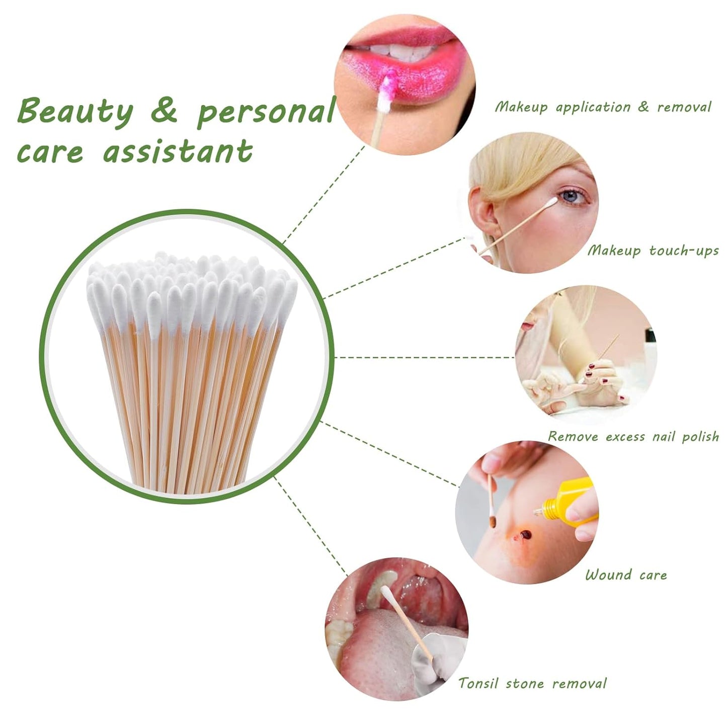 400 Pcs 6 Inch Long Cotton Swabs with Storage Box - 100% Natural Cotton Buds with Bamboo Sticks - Non Sterile Cotton Tipped Applicators for Dog Ear & Gun Cleaning, Makeup Remover