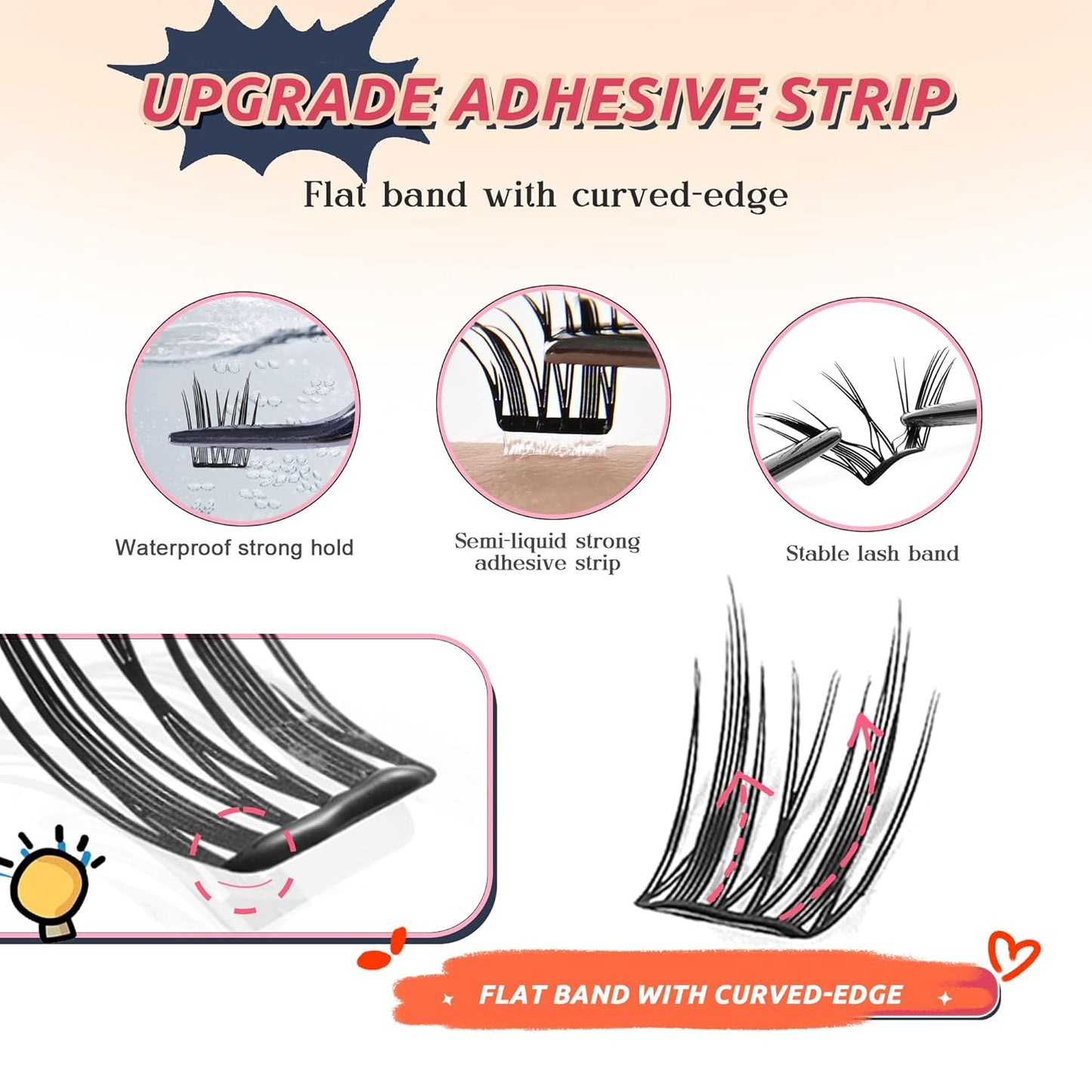 GAQQI Self Adhesive Lash Clusters, Pre Glued Eyelashes 10-14mm Wispy Cluster Lashes, Press On No Glue False Eyelashes, Strong Adhesive & Reusable Glueless(PG4)