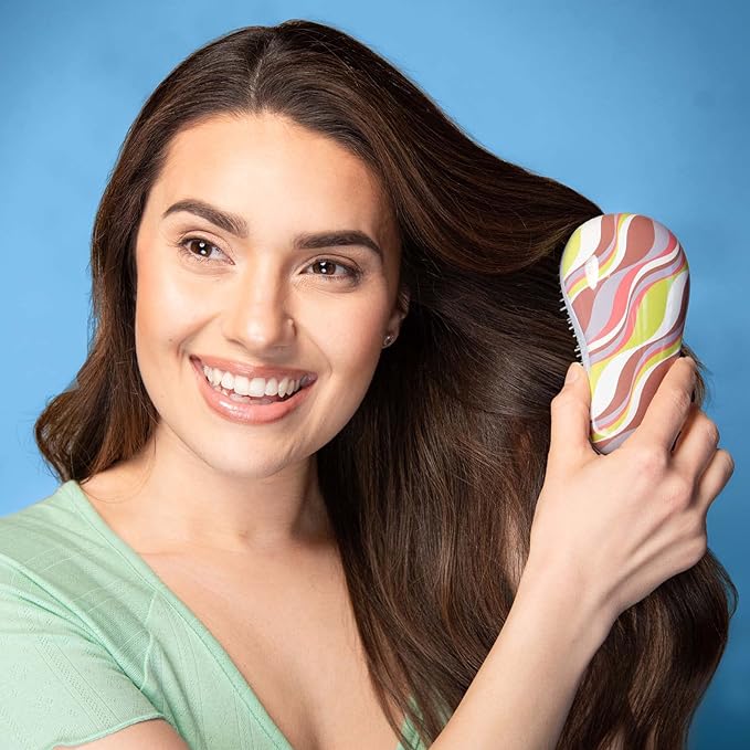 Hand Grip Brush, Gentle Detangling, Detangler Hair Brush for All Hair Types. For use on Wet or Dry Hair (Colorful Stripe)