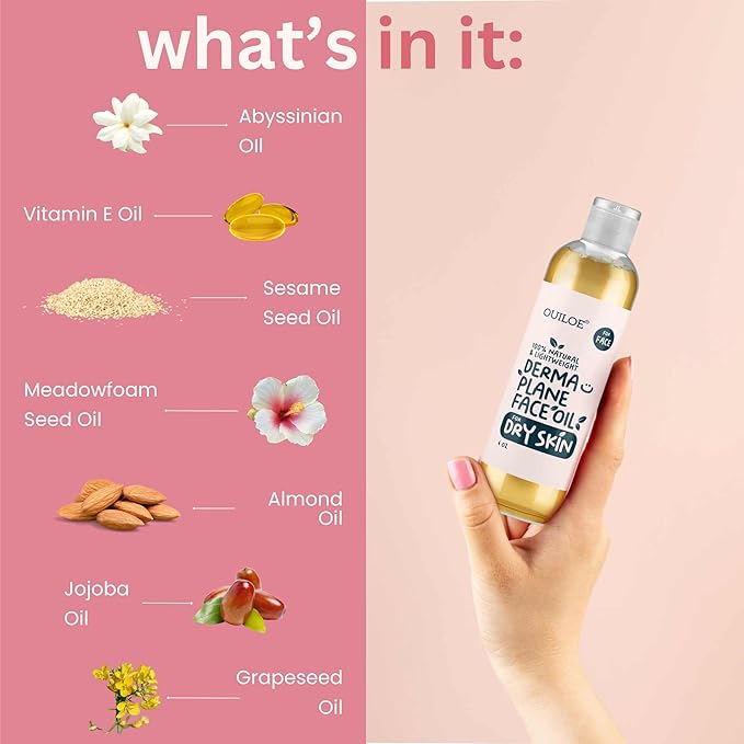 Dermaplane Oil for Women with Dry Skin - Face Shaving Oil - Non Comedogenic, Fragrance Free, Natural & Lightweight - Use with Dermaplane Razor for Women Face, 2oz by Ouiloe