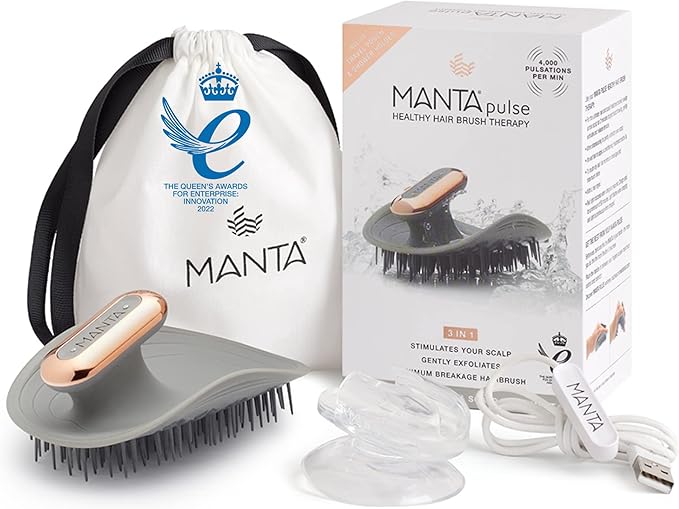 MANTA Pulse Electric Scalp Massage Brush – Wet Exfoliating Scalp Massager, Shampoo Brush for Hair Growth with Shower Holder, Grey
