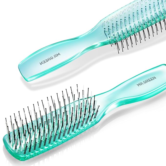 MR.GREEN Hair Brush Crystal Scalp Massage Combs Volumizing Hair Styling Fine Tooth Detangling Tool For Long Wet Dry Hair Women Gift (Green, Large)