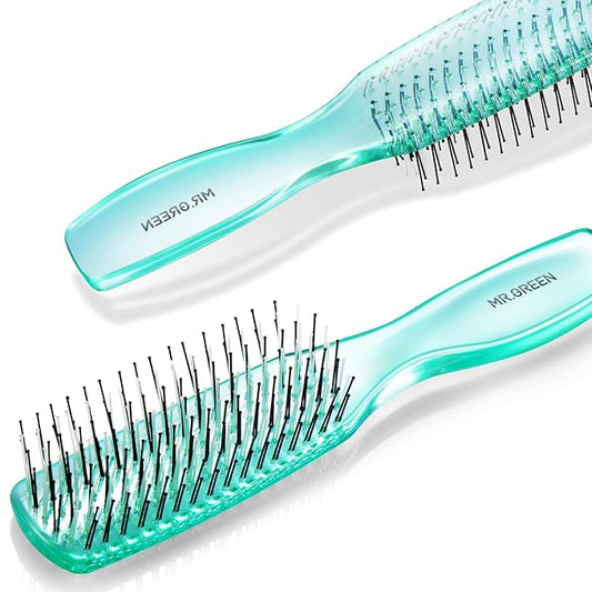 MR.GREEN Hair Brush Crystal Scalp Massage Combs Volumizing Hair Styling Fine Tooth Detangling Tool For Long Wet Dry Hair Women Gift (Green, Large)