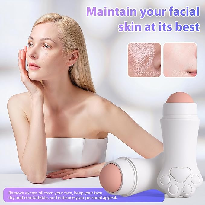 Face Roller Oily Skin Oil Absorbing Massage Tool, Natural Volcanic Stone Reusable Facial Skin Care Tool 2 Packs,Easy to Carry, Control The Oiliness of The face (White)