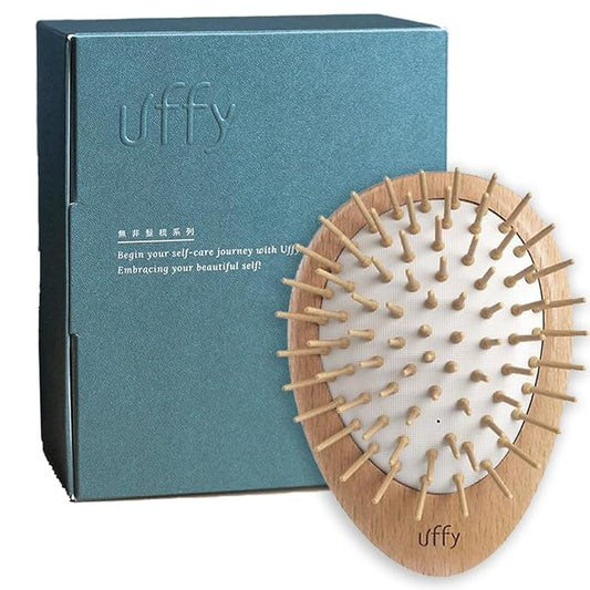 Uffy Acubrusher – Bamboo Bristle Gua Sha Hair Brush - Ergonomic Scalp Massager for Dandruff & Hair Growth, Suitable for All Hair Types - Ideal Gift for Mom in Beech Wood